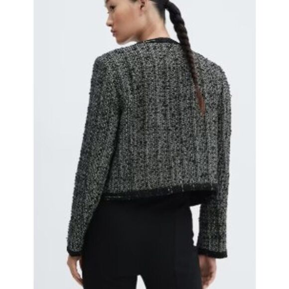 Mango Black White Tweed Jacket NWT Sz. S - Picture 4 of 8